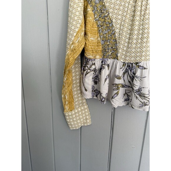 Free People Top XS Aloha State Of Mind Floral Green Tea Blouse Long Sleeve - Picture 4 of 6